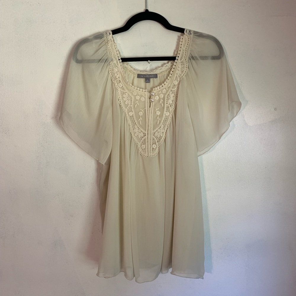 My Collection Cream Flowy Lace Tunic